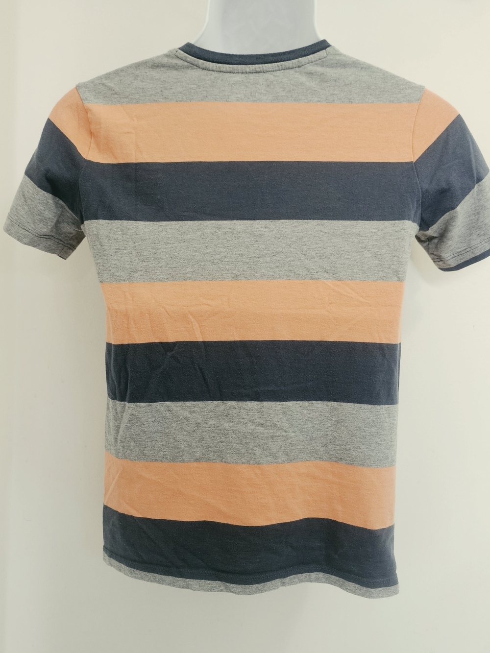 Boys XL 14-16 Short Sleeve Crew Neck Stripe Tee - Gray/Navy/Peach